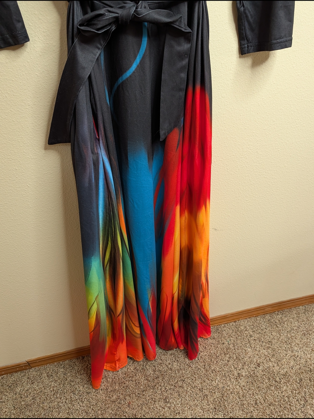 Rainbow Ombre Wrap Maxi Dress 2XL Charcoal Flame Print Pockets - Picture 3 of 8